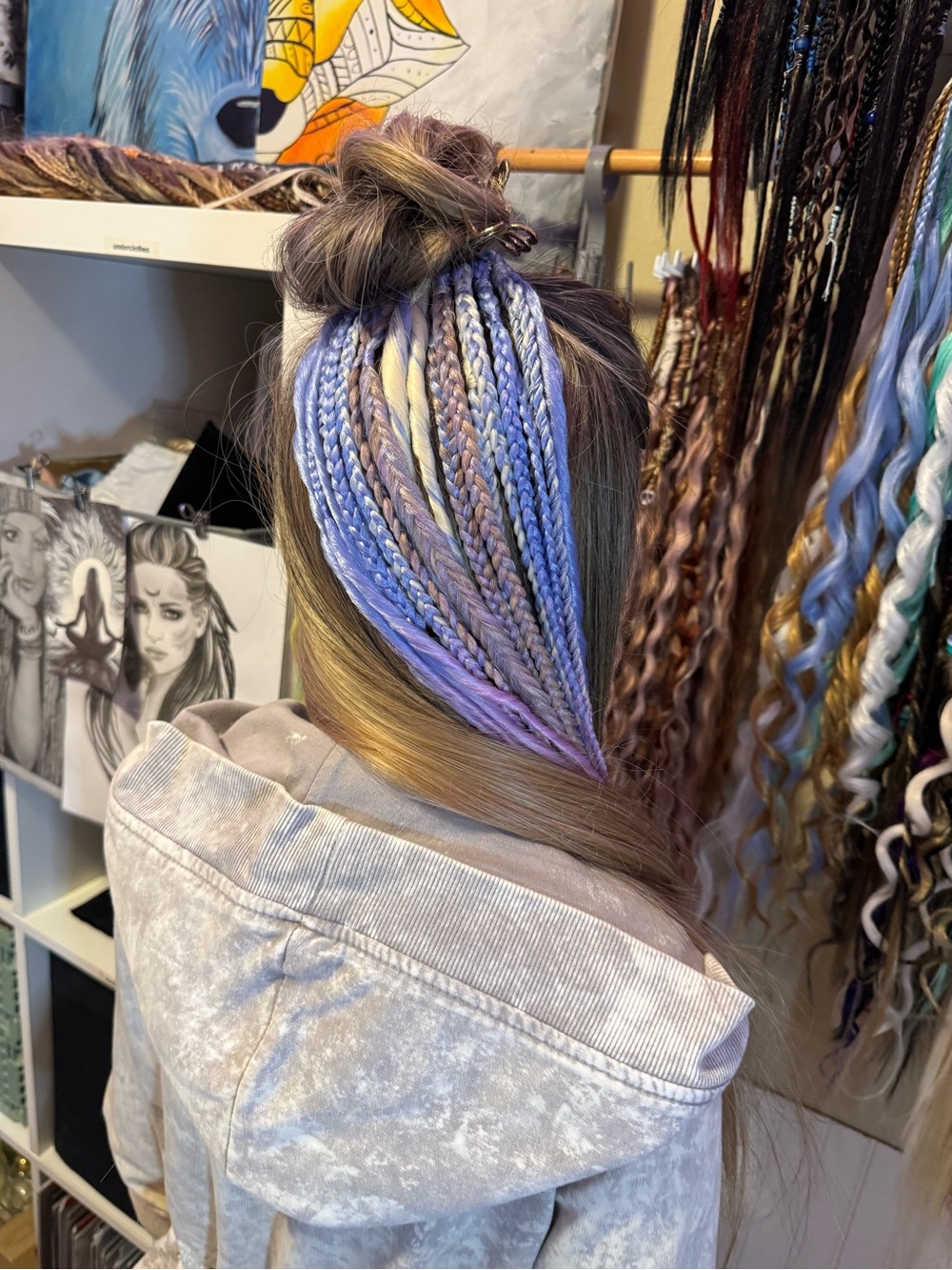 Braided Hair Extensions with Pastel Blue and Pink Accents - Picture 12 of 12